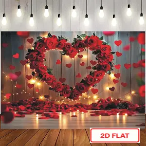 Red Rose Heart Backdrop Romantic Floral Theme Tapestry Wall Hanging Photography Background for Valentine Wedding Anniversary Engagement Party Bedroom Decor Photo Booth Supplies