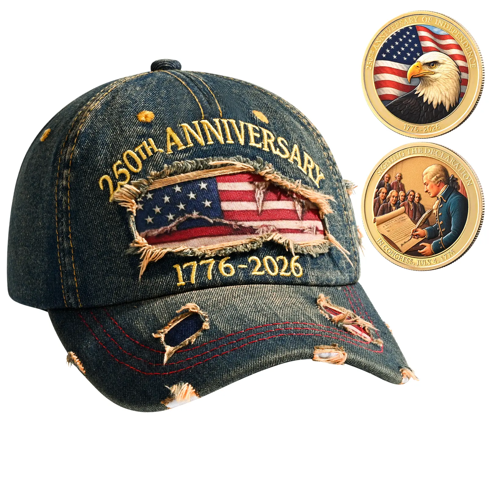 Patriotic Adjustable Baseball Cap Cotton Brushed Embroidered Hat American Flag Mesh Back Durable Accessory Fit Perfect for Memorial day and July 4th