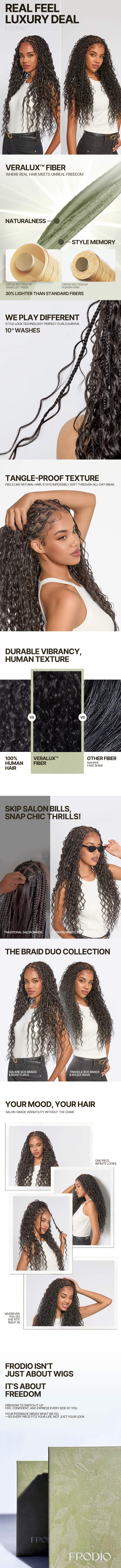 Frodio Veralux™ Fiber Full Lace Boho Curl & Water Wave Synthetic Box Braided Wigs