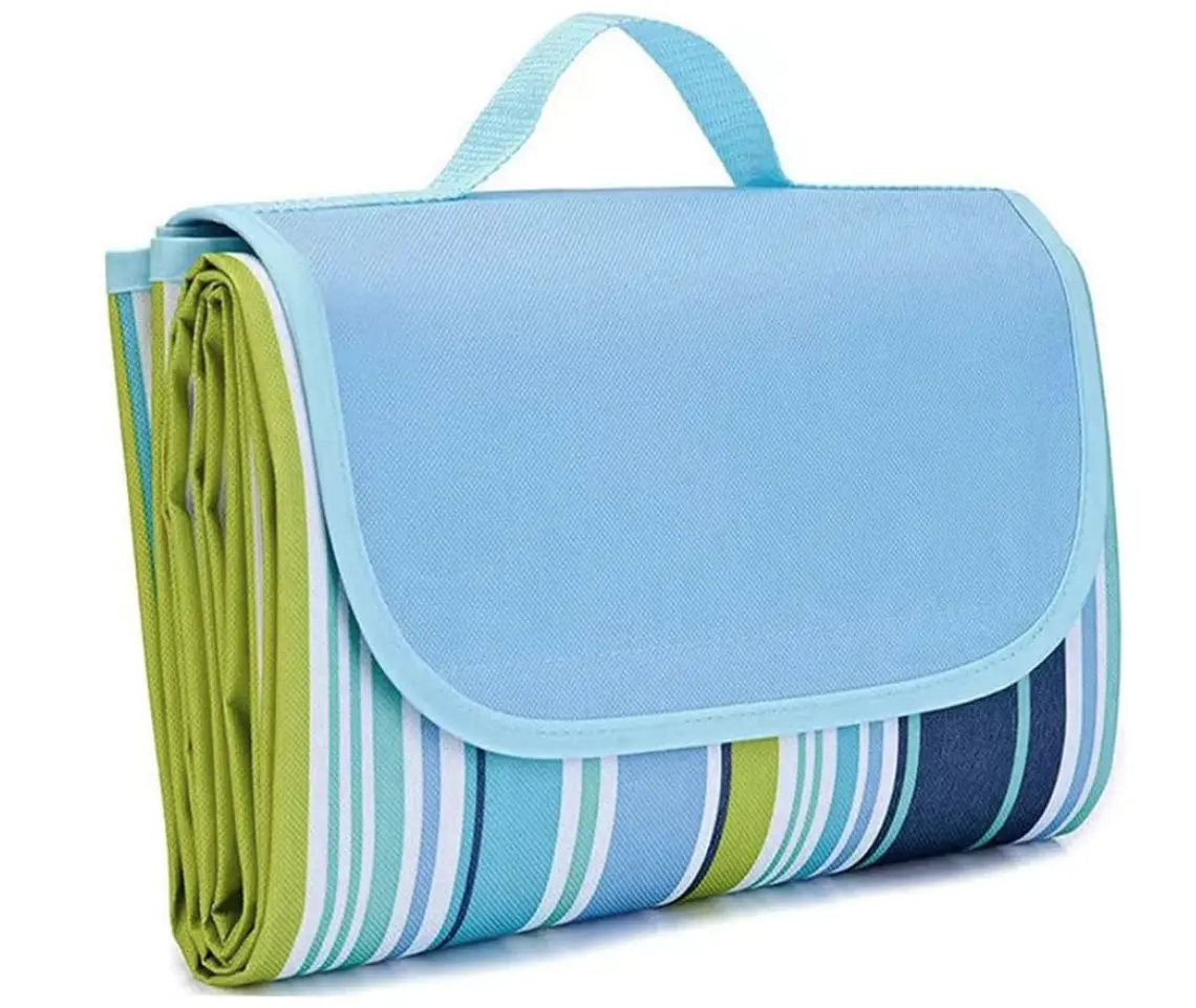 Large 80"x 60" Beach Blanket, Outdoor Picnic Blankets, Waterproof Sandproof Portable Blankets,Blue Vintage Gingham