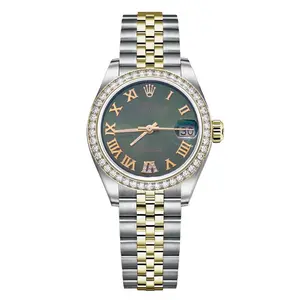 Rolex Datejust 31 68273 Two-Tone Yellow Gold Custom Diamond Bezel Green Roman Diamond VI Dial WHP038720