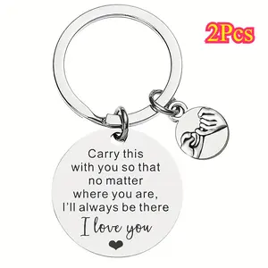 2Pcs Round Shape Keychain - Carry This With You I Love You Slogan Pendant for Couple Lover Boyfriend Girlfriend Wife Husband - Valentine's Day Birthday Gift
