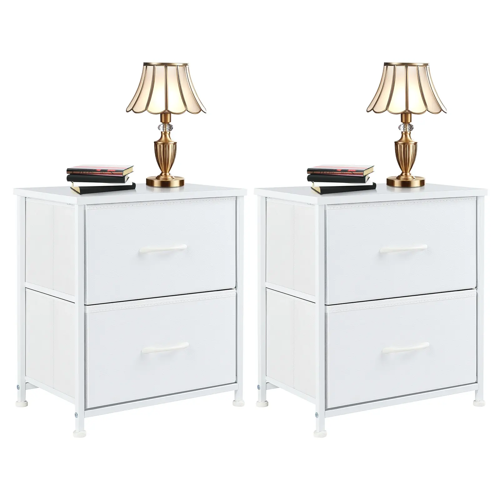 Modern Nightstand Bedside Table - 20" Height Solid Side Table Dresser with 2 Storage Drawers, Wooden Top, Fabric Frame, Metal Frame, Adjustable Legs for Bedroom, College Dorm, Adjustable Feet