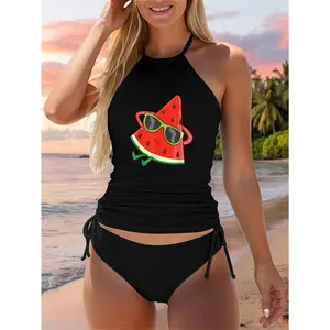 Watermelon Summer Melon With Sunglasses Funny Watermelon Two Piece Swimsuit