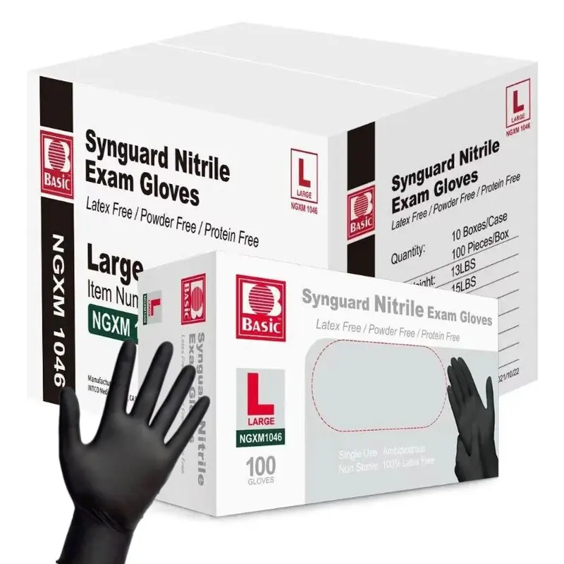 Synguard Basic Nitrile Exam Gloves, black blue powder free, Latex free, Size  S M L XL 100PCS