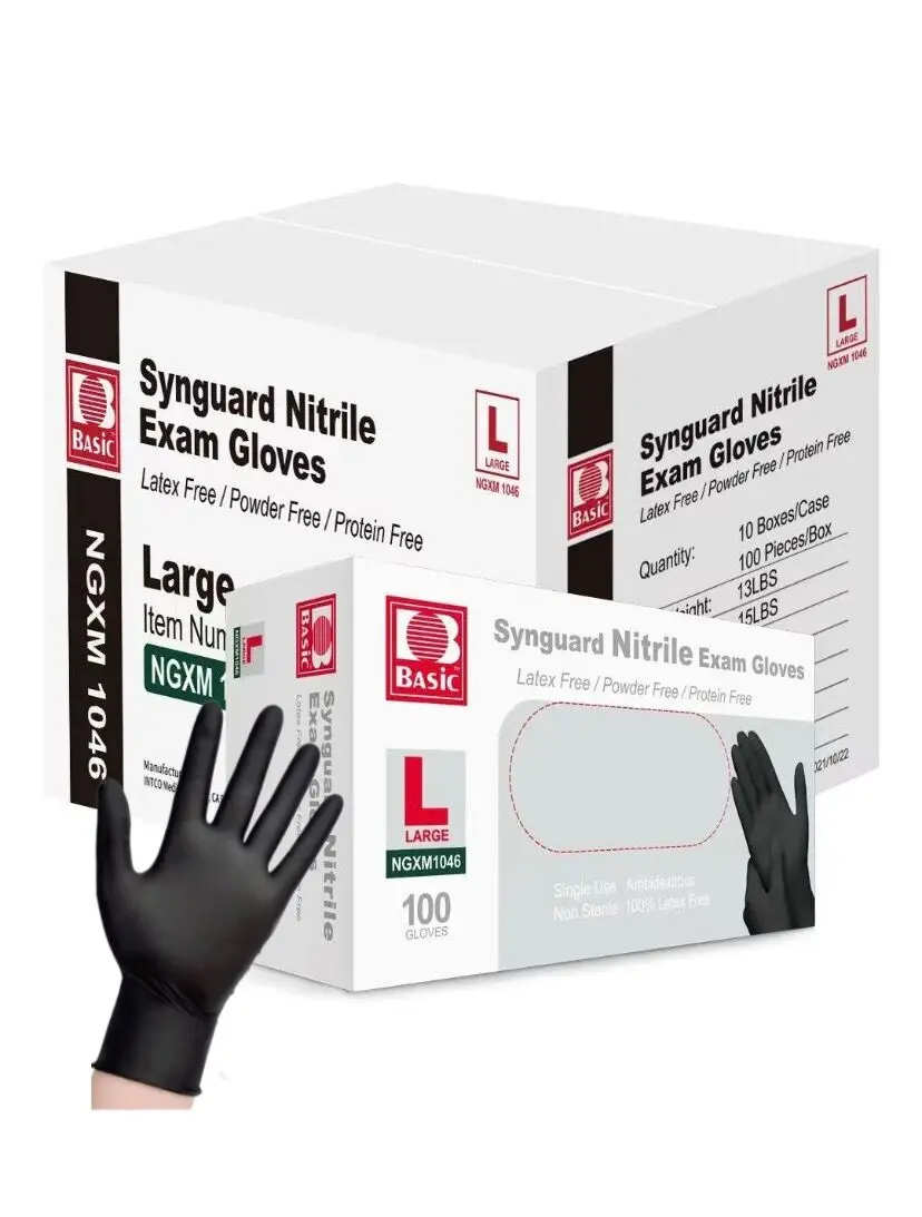 Synguard Basic Nitrile Exam Gloves, black blue powder free, Latex free, Size S M L XL 100PCS Synguard Basic Nitrile Exam Gloves, black blue powder free, Latex free, Size S M L XL 100PCS