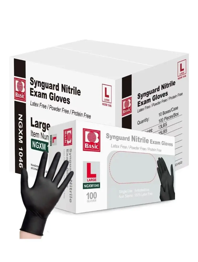 Synguard Basic Nitrile Exam Gloves, black blue powder free, Latex free, Size S M L XL 100PCS