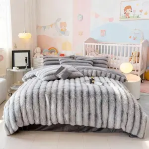 Double Layer Thick Faux Rabbit Fur Blanket 450 GSM Ultra Soft Warm Plush Throw for Sofa Bed Nursery Lightweight Cozy Blanket for Winter Camping Travel and Holiday Gift