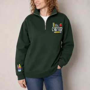 Personalized Teacher Quarter Zip Sweatshirt with Name, Custom Embroidered Elementary Teacher Pullover, Back to School Crewneck, Teacher Graduation Gift