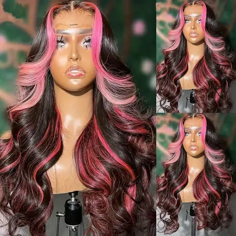 Ombre Lace Front Wig Human Hair 1B/Pink Highlight Wig Human Hair 13x6 HD Lace Front Wigs Human Hair Colored Black And Pink Wig Glueless Wigs