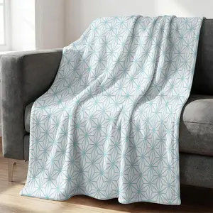 Fresh Blue Japanese Asanoha Print Flannel Blanket, Bright Light Blue Crisscross Line Design, Warm Soft and Lightweight, Fresh Bright Sofa Bed Decor Office Nap Throw Travel Camping Cover Blanket, Gift Choice