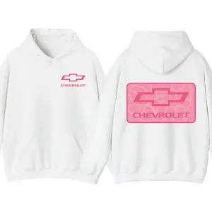 Chevrolet Pink Camo Hoodie - 2 Sides Vintage Logo Graphic Pullover, Unisex Outdoor Racing Fan Style Top, Gift For Car Lovers & Hunters, Menswear Tops, Men's Hoodies