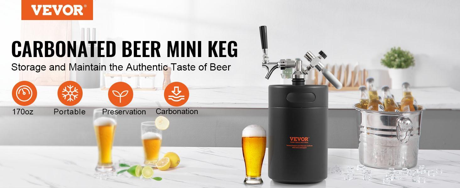 VEVOR Beer Growler Tap System, 170Oz 5L Mini Keg, 304 Stainless Steel Pressurized Beer Growler, Keg Growler with Pressure Display, CO2 Regulator Faucet, Leak-Proof Ring For Draft, Homebrew, Craft Beer