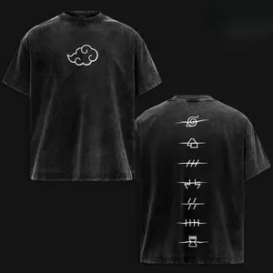 Retro Limited Akatsuki Clan Logo Washed T shirt - Naruto Anime Unisex Oversize Heavyweight Cotton Graphic Tee T-Shirt, Naruto Fan, Casual Oversized