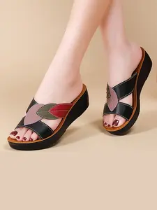 Women's Fashionable Plain Color Wedge Sandals, Casual Open Toe Thick Sole Non-slip Sandals for Summer, Lightweight Breathable Comfortable Barefoot Shoes for Daily Wear, Girl