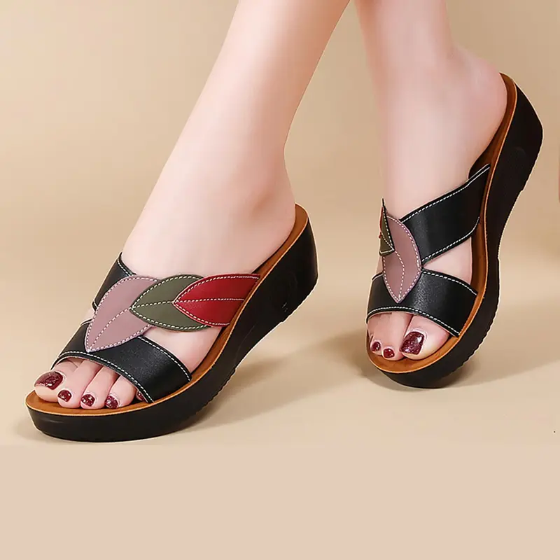 Women's Fashionable Plain Color Wedge Sandals, Casual Open Toe Thick Sole Non-slip Sandals for Summer, Lightweight Breathable Comfortable Barefoot Shoes for Daily Wear, Girl