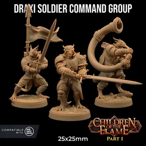 Draxi Soldier Command Group | The Dragon Trappers Lodge | 32mm Scale | Miniature TTRPG Mini DnD Dungeons Dragons Wargame