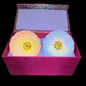 Jianzhan - Chinese Handmade Tea Cup - Magnetic Lotus (Orange and Blue) Cup - Two Cups - Artwork - Gift