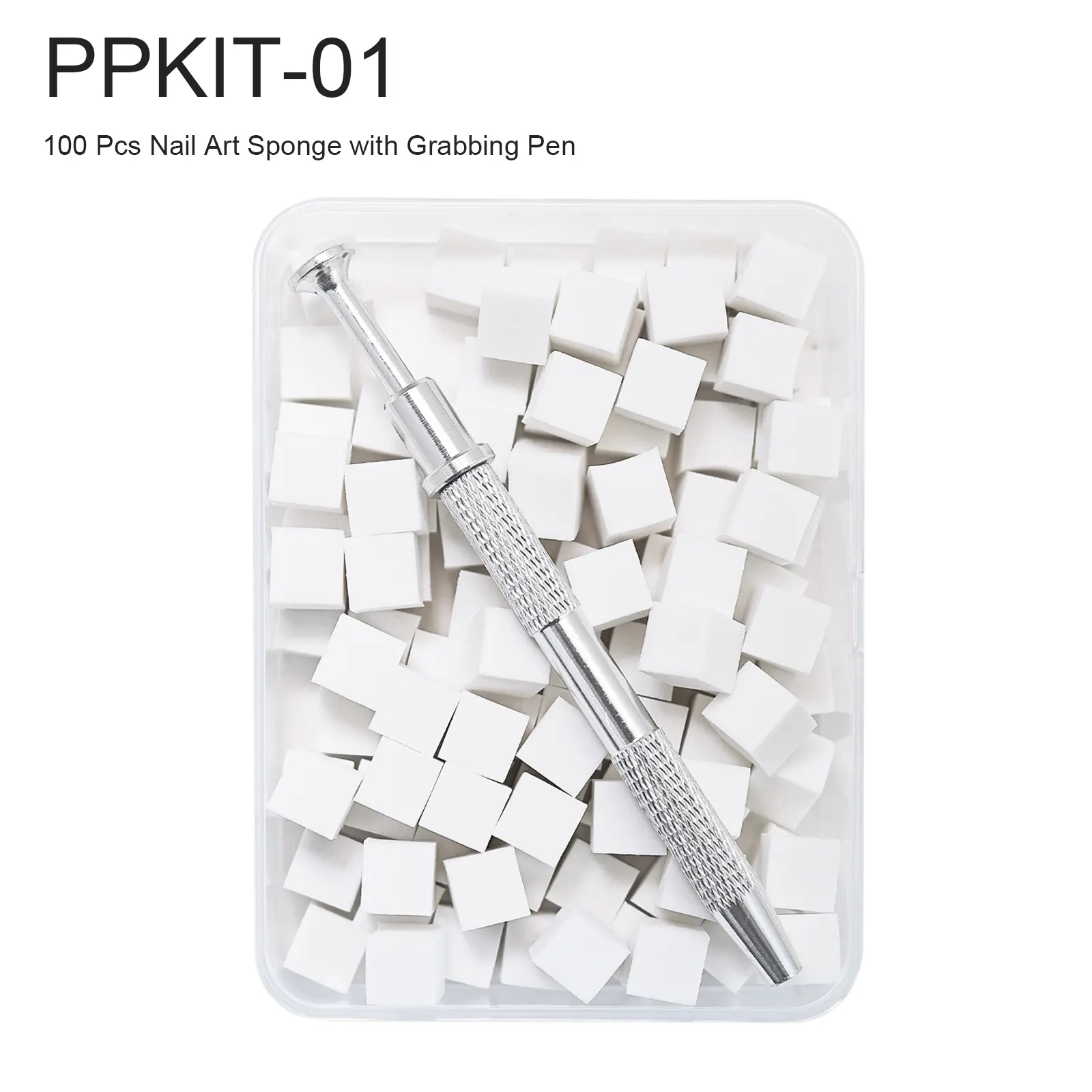 Nail Art Sponge Kits with Grabbing Pen 100PCS 1cm* 1cm Shed-Resistant High-Density for YOKEFELLOW GleamTap Cushion Chrome Powder