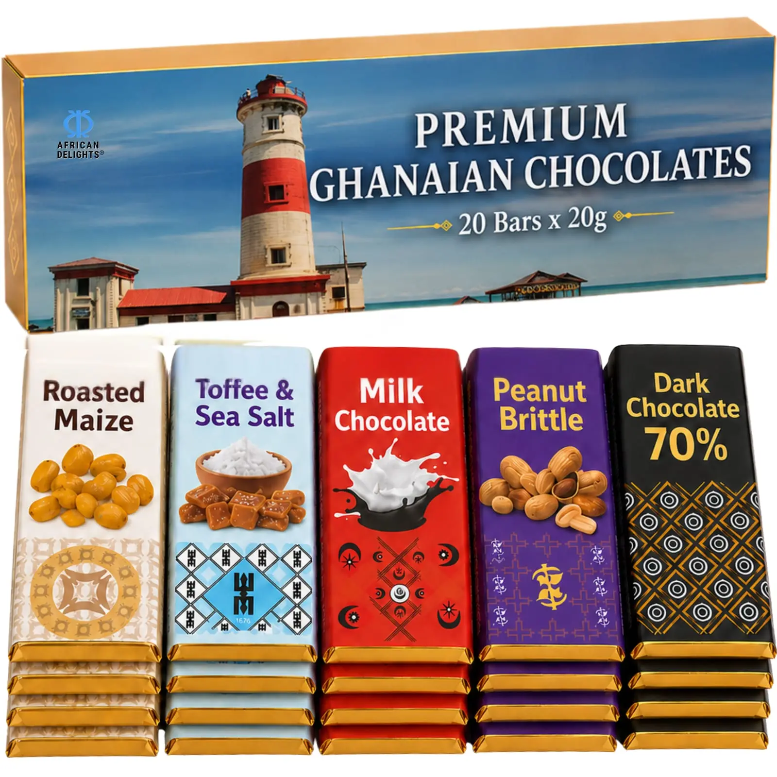 African Delights Jamestown Lighthouse Chocolate Gift Box, 20 x 20g