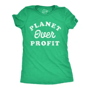 Womens Planet Over Profit Funny T Shirts Earth Day Graphic Tee for Ladies Funny Womens T Shirts Cute Vintage Fashion Casual Ladies T-Shirt Gift Funny Environmental Top Women's Novelty Tees Green -