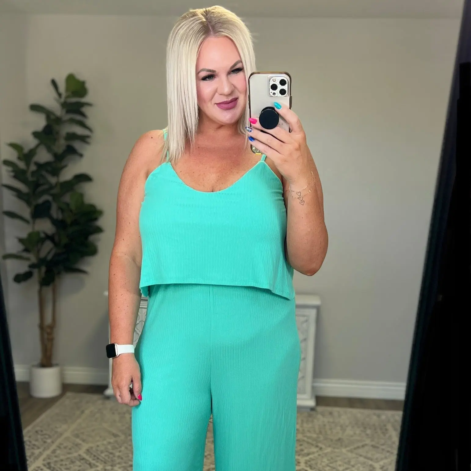Ribbed Double Layer Jumpsuit in Mint