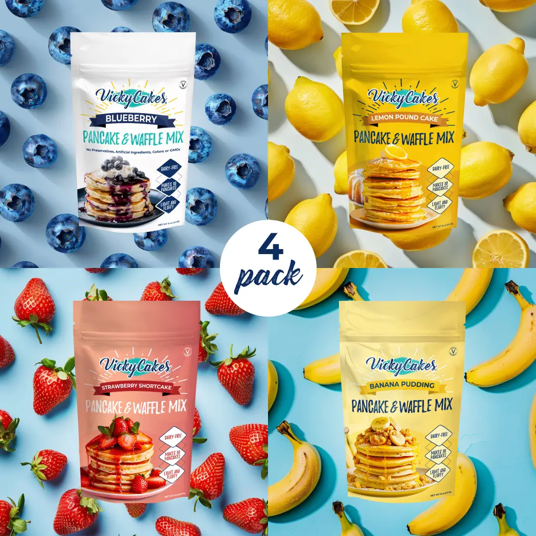Vicky Cakes Fruit Flavored Pancake & Waffle Mix Bundle (Pack of 4)