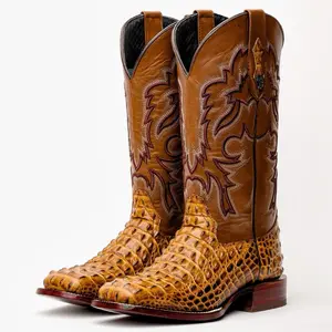 Honey Hornback Leather Boots - Square Toe