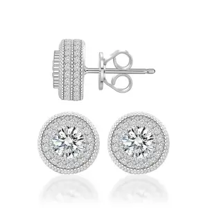 [Pass Diamond Tester] 18k Gold-Plated Double Halo Ice Lab-Created Moissanite Stud Earrings Moissanite Jewelry Perfect Birthday Monther's Day Gift for Men Women