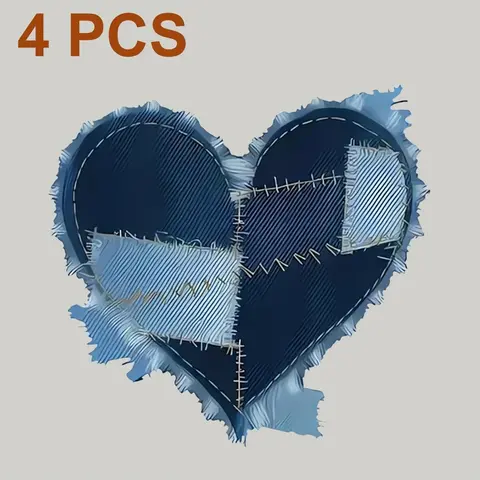 4 Piece Heart Heat Transfer Patches Iron on Appliques for Canvas Bags Hoodies Jeans Pillows Backpacks T Shirts