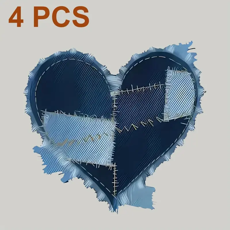 4 Piece Denim Heart Patch Design Heat Transfer Patches Iron on Appliques for Canvas Bags Hoodies Jeans Pillows Backpacks T Shirts