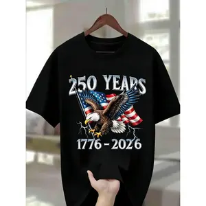 Neck T-Shirt with Eagle Pattern |   250 Years 1776- 2026 United States Flag Design, Ideal for Thanksgiving, Christmas, Summer, and Casual Attire, Men's Casual Comfortable T-Shirt