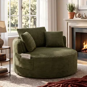 Eyisean 53.5" Oversized Boneless Chaise Lounge Chair, Corduroy Upholstered, Back Supported Indoor Lounger with Pillow & Side Pocket, No Assembly, Deep Seat Floor Chair for Living Room, Floor Chairs