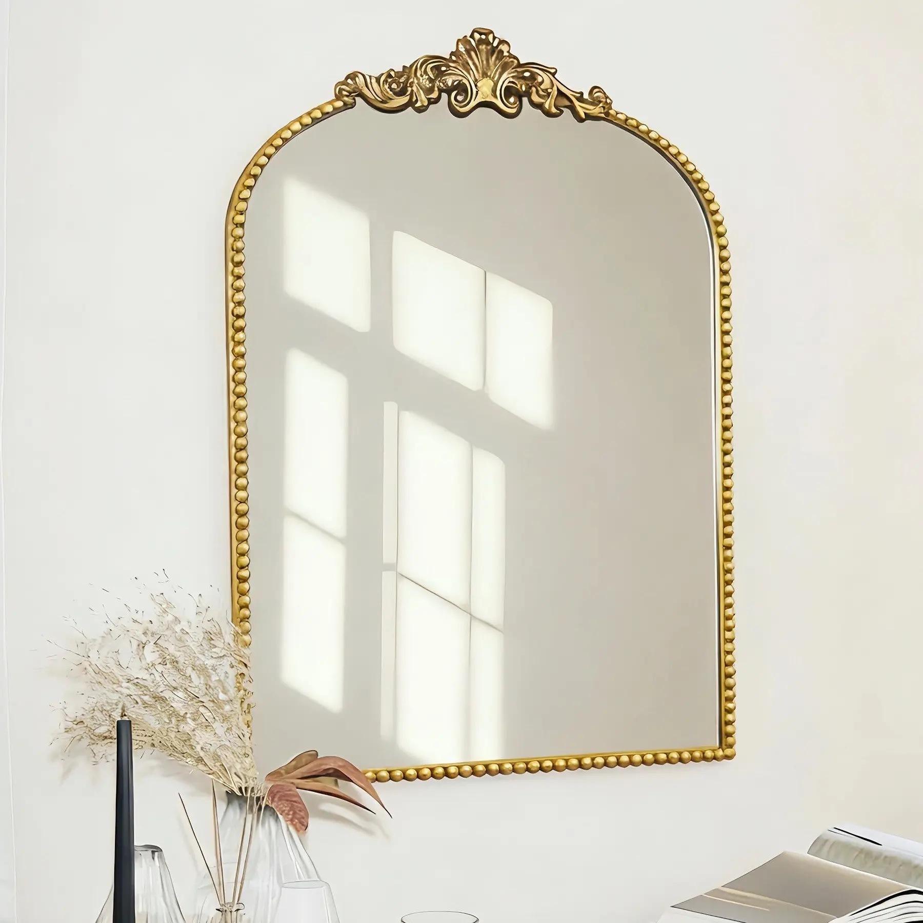 ZIYOO Gold Arched Vintage Mirror with Baroque Metal Frame Antique Wall Decorative Mirror for Fireplace Bedroom Living Room or Entryway Decor mirrors full length #Summervibes