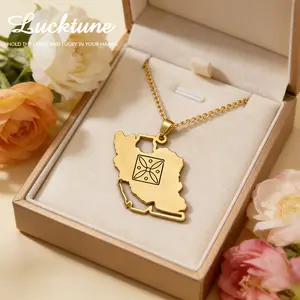 Lucktune Iran Map Pendant Necklace Stainless Steel Kaveh Flag Design Necklace For Women Fashion Gold Color Jewelry 2026 New Sale