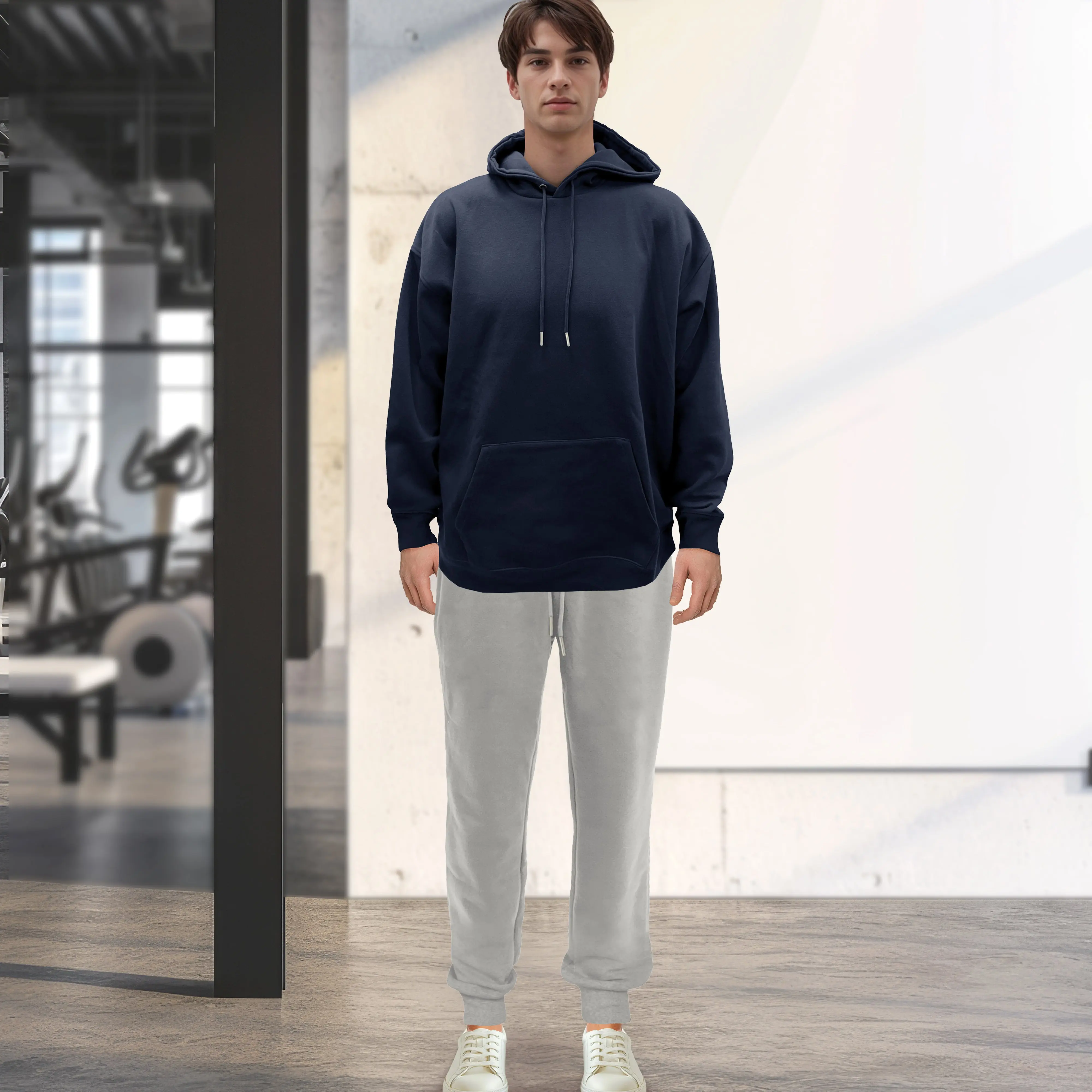 MOCASSI Men's Tracksuit, 2-Piece Cotton Active Set with Hoodie and Joggers, Customizable Fit for All Seasons
