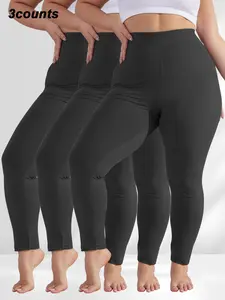 【Plus Size】 Solid High Waist Leggings, Plus Tummy Control Yoga Leggings, High Stretch Leggings, Stretchy Soft Leggings, Women's Plus Minimalist Bottoms for Indoor Outdoor Wear, Yoga Leggings Pants