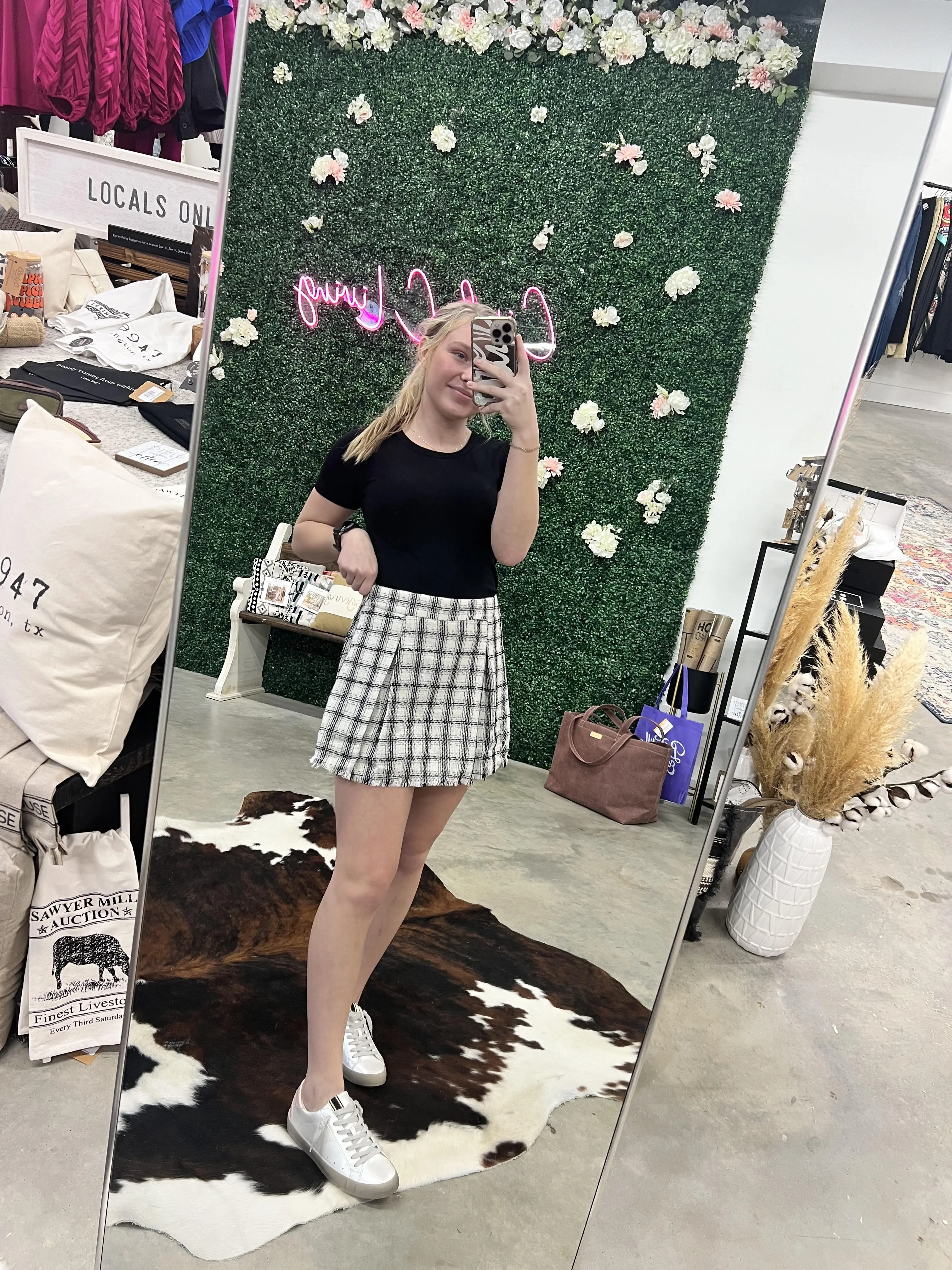Umgee Tweed Shorts Skort with Distressed Hem