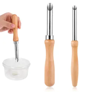 2 Pack Stainless Steel Circular Clay Hole Cutters Straw Puncher with Wooden Handle, Pottery Tools for Plastic Lemonade Cup Lids