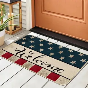 Welcome Patriotic Stripes Star Doormat, Memorial Day Veterans Day Rug, 4th of July Independence Day Door Mat, Home Kitchen Floor Front Doormats