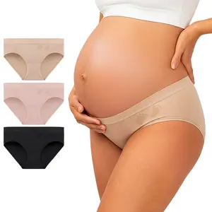 Maternity Underwear Seamless Postpartum Panties Cotton Blend Under Bump Pregnancy Underwear for Women 3-Packs