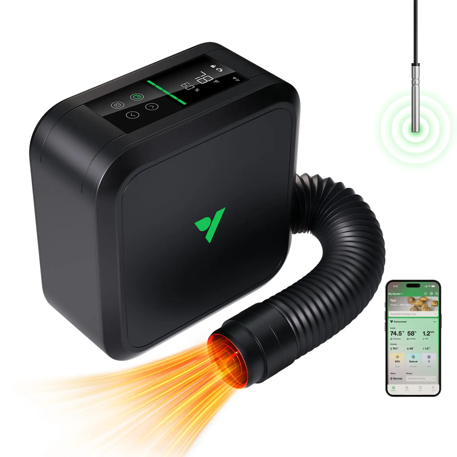 VIVOSUN AeroFlux 700W PTC Grow Tent Heater with Thermostat, APP & VPD | 700W PTC 40% stronger; 5 levels; smart thermostat, VPD; APP; V0, tip-over, overheat; for grow tents, rooms, greenhouses
