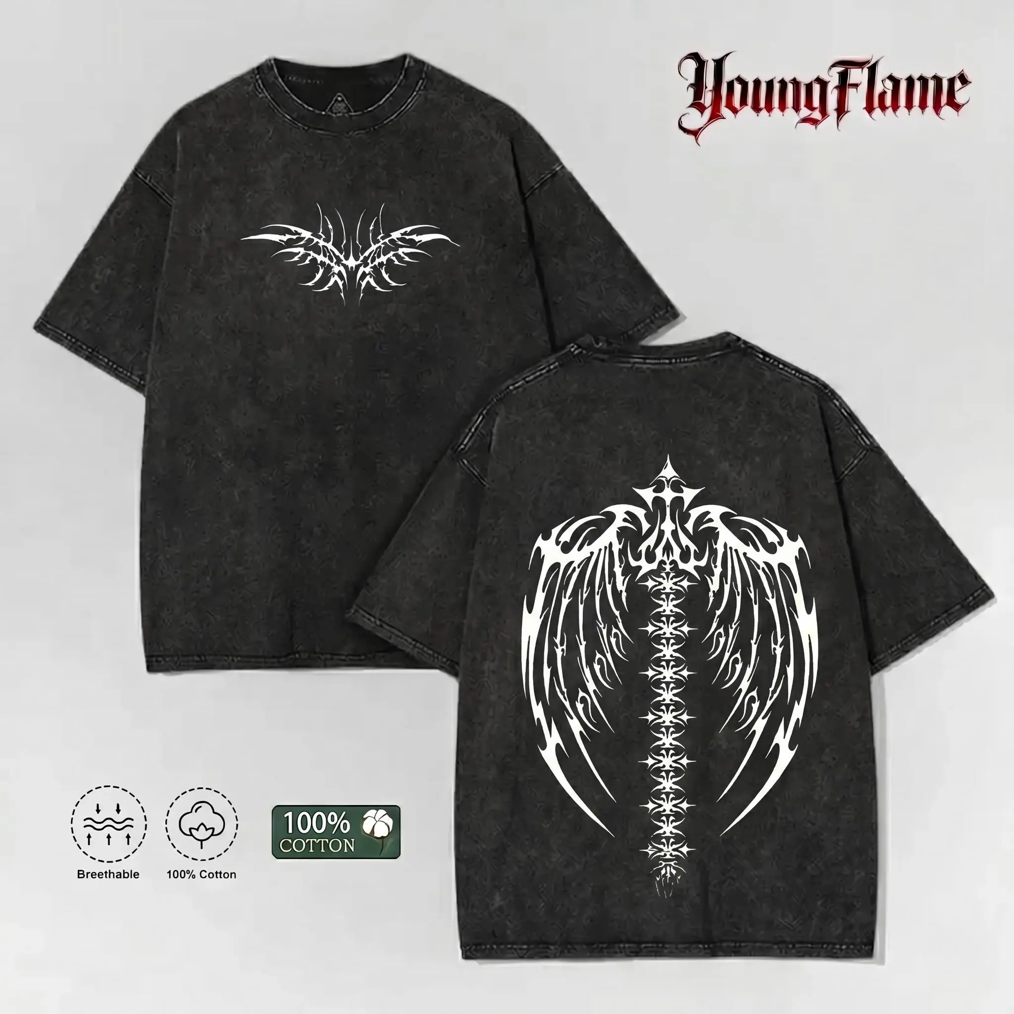 Cybersigilism Spine Graphic Tee | Y2K Opium Streetwear | Vintage Acid Wash Oversized 100% Cotton T-Shirt clothes loose fit summer casual shirt fashionable