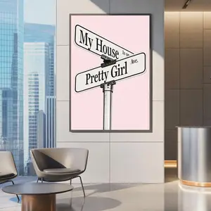 Pretty Girl Avenue Sign Art, Pink Aesthetic Street Sign Poster, Cute Minimalist Wall Decor, Feminine Room Poster NO FRAME