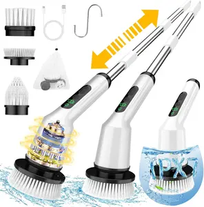 Electric Spin Scrubber for Cleaning Bathroom, Shower Scrubber Cordless Cleaning Brush with IPX7 Waterproof & 2 Speed, 3 Brush Heads, Bathroom Cleaning Supplies for Shower Tub Kitchen Tile Toilet White CTMAST