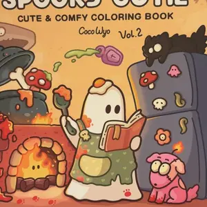 Coco Wyo Spooky Cutie Vol.2 Coloring Book (Spiral Bound) & Sticker Set - Adult Coloring Book, Creative Fun Art Supplies for Books and Stickers Enthusiasts, Lay-Flat Binding