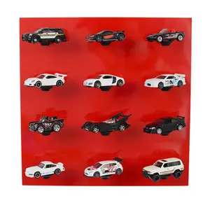 1:64 Diecast Display – Red Acrylic Wall Mount for 12 Diecast Cars