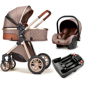 Luxury 3-in-1 High Landscape Baby Stroller with Reversible  and Extra-Large Canopy,  Includes Free Matching Diaper Bag car seat