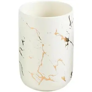 Ceramic Toothbrush Holder, Nordic Toothbrush Cup, Luxury and High-End Ceramic Toothbrush Cup with Marble Texture, Bathroom Decoration, Durable Ceramic Toothbrush Holder Suitable for Families, Hotels, Homestays, Coffee Cups, Pen Holders(White）