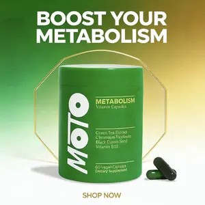 MOTO Metabolism Probiotic Capsules | Energy + Metabolism Booster with B12 & Caffeine | Fitness Gut Support | 30 Servings